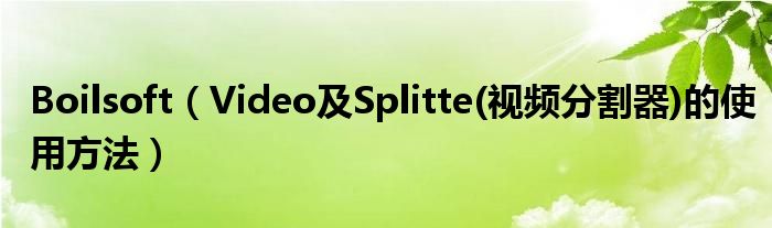 Boilsoft（Video及Splitte(視頻分割器)的使用方法）