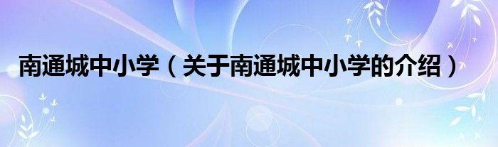 南通城中小學(xué)（關(guān)于南通城中小學(xué)的介紹）