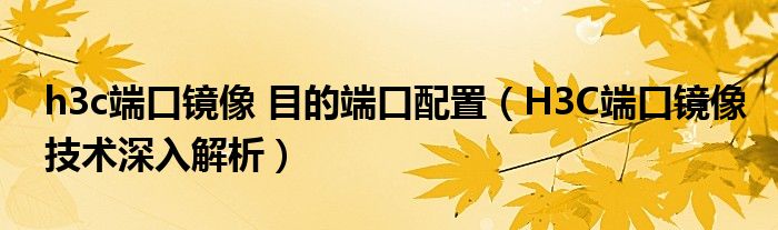 h3c端口鏡像 目的端口配置（H3C端口鏡像技術(shù)深入解析）