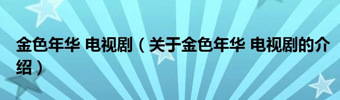金色年華 電視?。P(guān)于金色年華 電視劇的介紹）