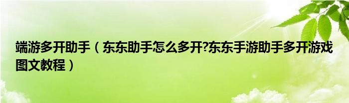 端游多開(kāi)助手（東東助手怎么多開(kāi)?東東手游助手多開(kāi)游戲圖文教程）