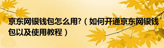 京東網(wǎng)銀錢包怎么用?（如何開通京東網(wǎng)銀錢包以及使用教程）