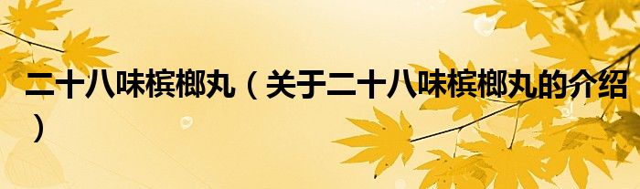 二十八味檳榔丸（關(guān)于二十八味檳榔丸的介紹）