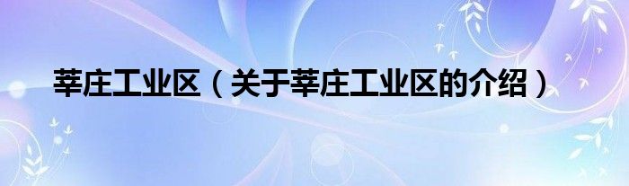 莘莊工業(yè)區(qū)（關(guān)于莘莊工業(yè)區(qū)的介紹）