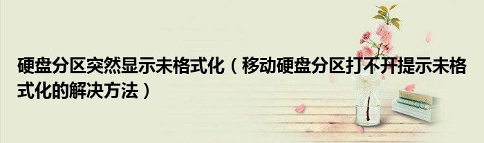 硬盤分區(qū)突然顯示未格式化（移動(dòng)硬盤分區(qū)打不開提示未格式化的解決方法）