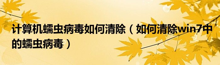 計算機蠕蟲病毒如何清除（如何清除win7中的蠕蟲病毒）