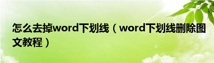 怎么去掉word下劃線(xiàn)（word下劃線(xiàn)刪除圖文教程）