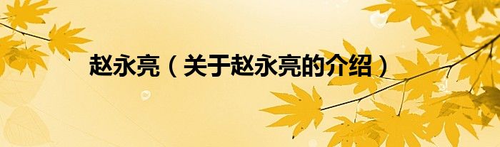 趙永亮（關(guān)于趙永亮的介紹）