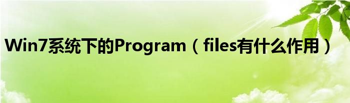 Win7系統(tǒng)下的Program（files有什么作用）