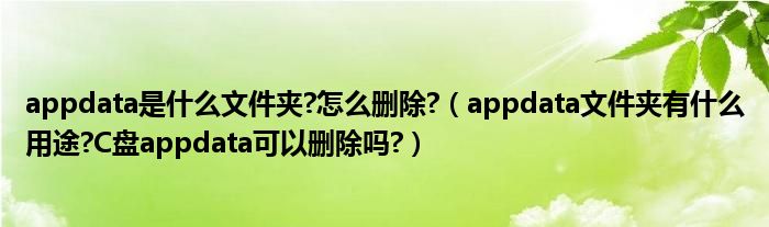 appdata是什么文件夾?怎么刪除?（appdata文件夾有什么用途?C盤appdata可以刪除嗎?）