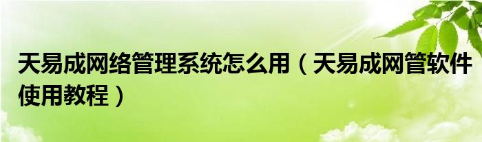 天易成網(wǎng)絡(luò)管理系統(tǒng)怎么用（天易成網(wǎng)管軟件使用教程）