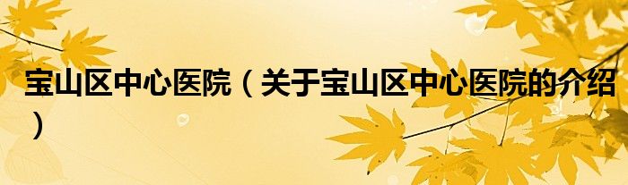 寶山區(qū)中心醫(yī)院（關(guān)于寶山區(qū)中心醫(yī)院的介紹）