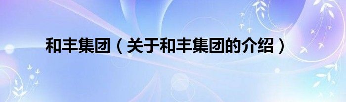 和豐集團（關(guān)于和豐集團的介紹）
