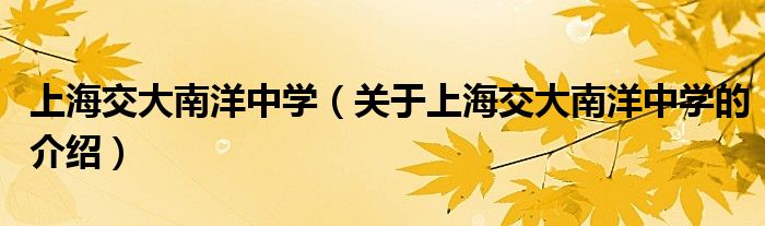 上海交大南洋中學(xué)（關(guān)于上海交大南洋中學(xué)的介紹）
