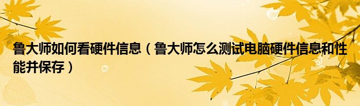 魯大師如何看硬件信息（魯大師怎么測試電腦硬件信息和性能并保存）