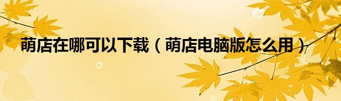 萌店在哪可以下載（萌店電腦版怎么用）