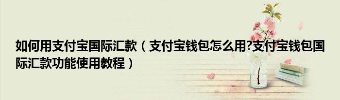如何用支付寶國(guó)際匯款（支付寶錢包怎么用?支付寶錢包國(guó)際匯款功能使用教程）
