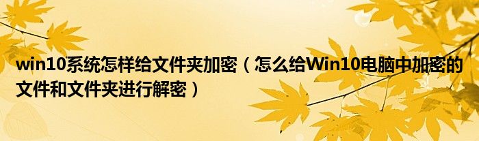 win10系統(tǒng)怎樣給文件夾加密（怎么給Win10電腦中加密的文件和文件夾進(jìn)行解密）