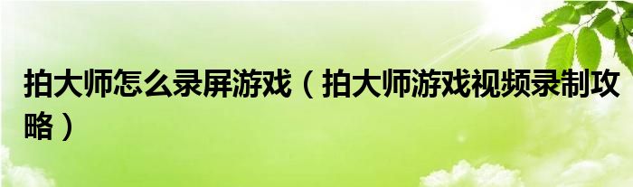 拍大師怎么錄屏游戲（拍大師游戲視頻錄制攻略）