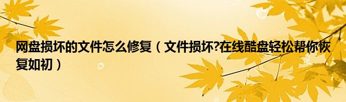 網(wǎng)盤損壞的文件怎么修復(fù)（文件損壞?在線酷盤輕松幫你恢復(fù)如初）
