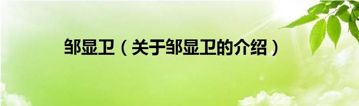 鄒顯衛(wèi)（關(guān)于鄒顯衛(wèi)的介紹）