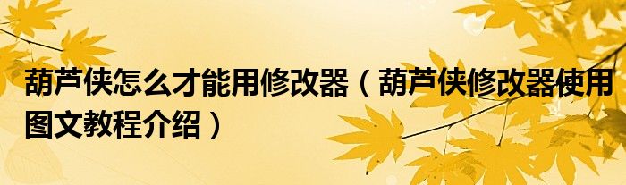 葫蘆俠怎么才能用修改器（葫蘆俠修改器使用圖文教程介紹）