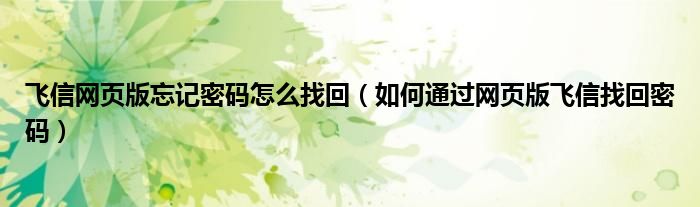 飛信網(wǎng)頁版忘記密碼怎么找回（如何通過網(wǎng)頁版飛信找回密碼）