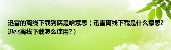 迅雷的離線下載到底是啥意思（迅雷離線下載是什么意思?迅雷離線下載怎么使用?）