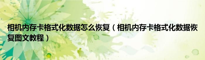 相機(jī)內(nèi)存卡格式化數(shù)據(jù)怎么恢復(fù)（相機(jī)內(nèi)存卡格式化數(shù)據(jù)恢復(fù)圖文教程）
