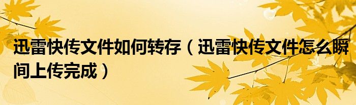 迅雷快傳文件如何轉(zhuǎn)存（迅雷快傳文件怎么瞬間上傳完成）