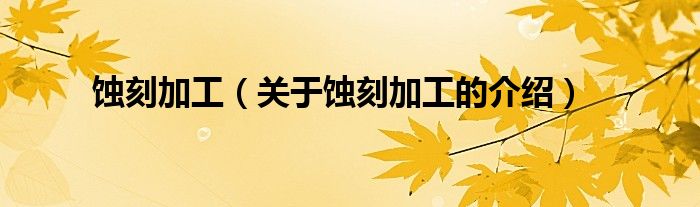蝕刻加工（關(guān)于蝕刻加工的介紹）