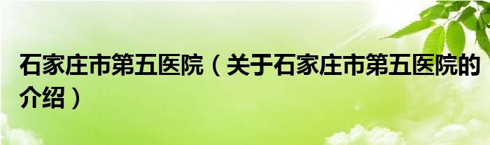 石家莊市第五醫(yī)院（關于石家莊市第五醫(yī)院的介紹）