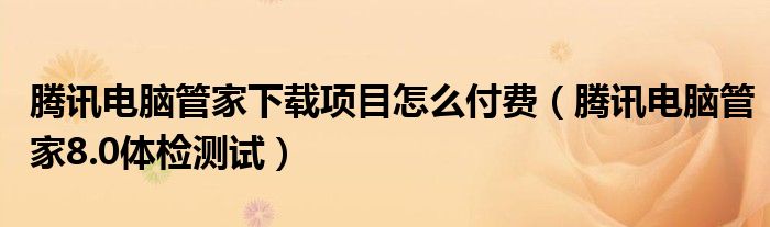 騰訊電腦管家下載項目怎么付費（騰訊電腦管家8.0體檢測試）