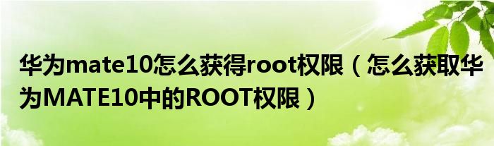 華為mate10怎么獲得root權(quán)限（怎么獲取華為MATE10中的ROOT權(quán)限）