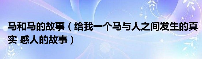 馬和馬的故事（給我一個(gè)馬與人之間發(fā)生的真實(shí) 感人的故事）