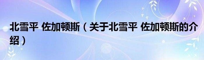 北雪平 佐加頓斯（關于北雪平 佐加頓斯的介紹）