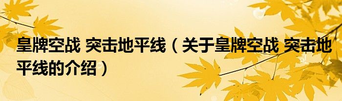 皇牌空戰(zhàn) 突擊地平線（關(guān)于皇牌空戰(zhàn) 突擊地平線的介紹）
