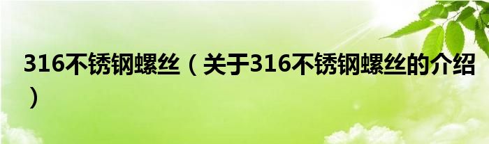 316不銹鋼螺絲（關(guān)于316不銹鋼螺絲的介紹）
