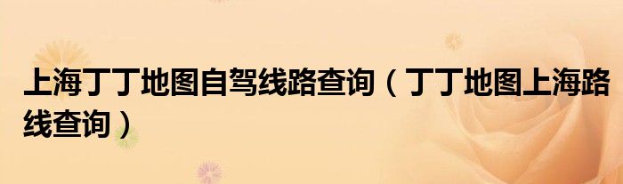 上海丁丁地圖自駕線路查詢（丁丁地圖上海路線查詢）