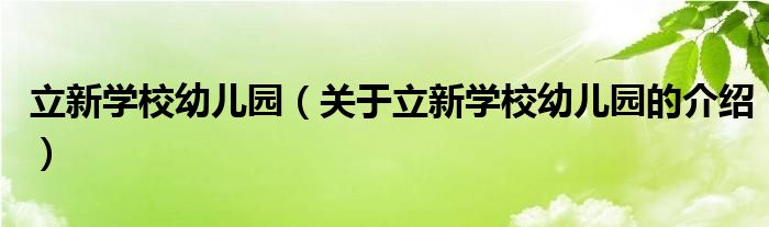 立新學(xué)校幼兒園（關(guān)于立新學(xué)校幼兒園的介紹）