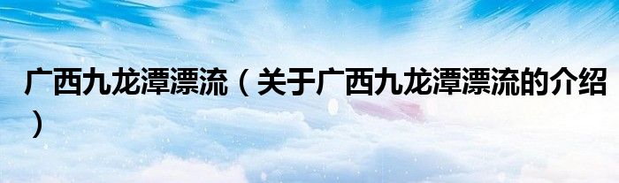 廣西九龍?zhí)镀鳎P于廣西九龍?zhí)镀鞯慕榻B）