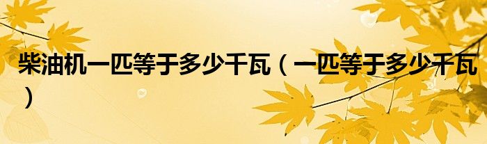 柴油機(jī)一匹等于多少千瓦（一匹等于多少千瓦）