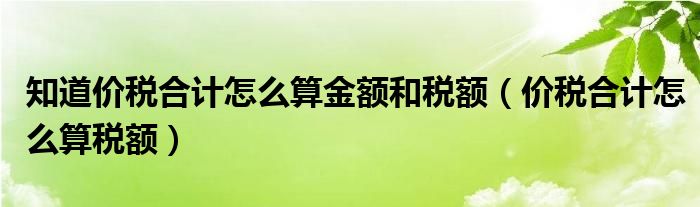知道價(jià)稅合計(jì)怎么算金額和稅額（價(jià)稅合計(jì)怎么算稅額）