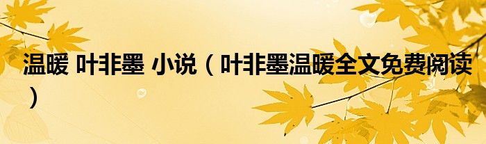 溫暖 葉非墨 小說（葉非墨溫暖全文免費閱讀）