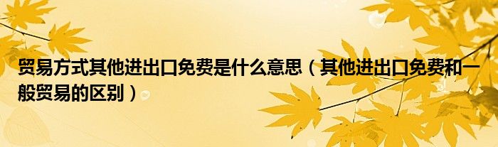 貿(mào)易方式其他進(jìn)出口免費(fèi)是什么意思（其他進(jìn)出口免費(fèi)和一般貿(mào)易的區(qū)別）