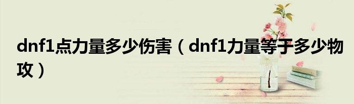 dnf1點力量多少傷害（dnf1力量等于多少物攻）