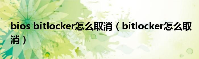 bios bitlocker怎么取消（bitlocker怎么取消）