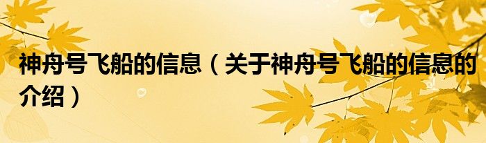 神舟號(hào)飛船的信息（關(guān)于神舟號(hào)飛船的信息的介紹）