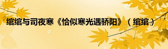 綰綰與司夜寒《恰似寒光遇驕陽》（綰綰）