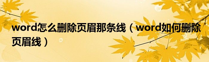 word怎么刪除頁眉那條線（word如何刪除頁眉線）